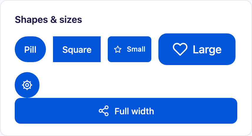 Pill, square, small, large, icon-only and full-width buttons on Blazor