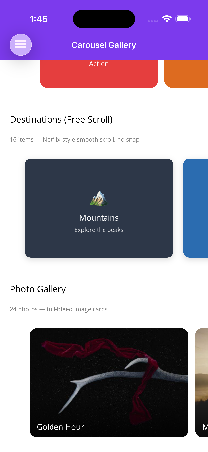Full-bleed photo gallery cards