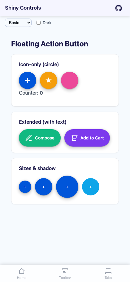 Icon-only, extended and sizes on Blazor