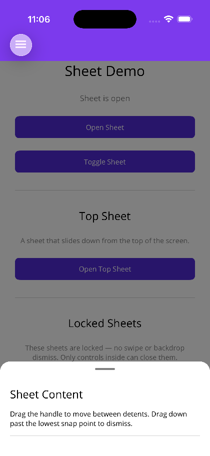 Panel opened over the page