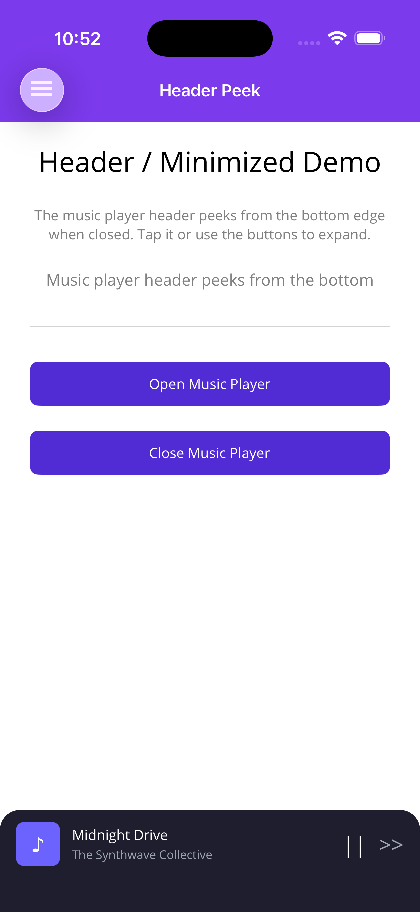 Music player header peeking from the bottom edge