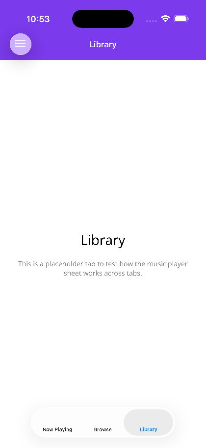 Library tab with the peek header persisting