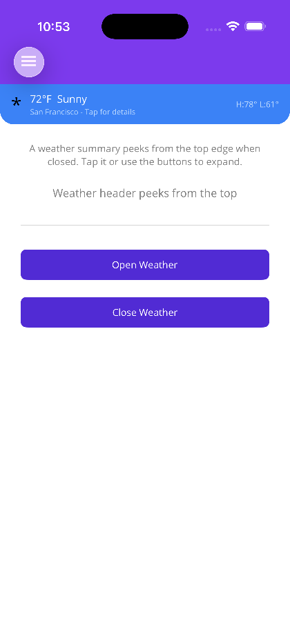Weather panel peeking from the top edge