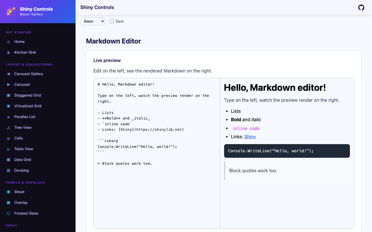 MarkdownEditor with live preview on Blazor