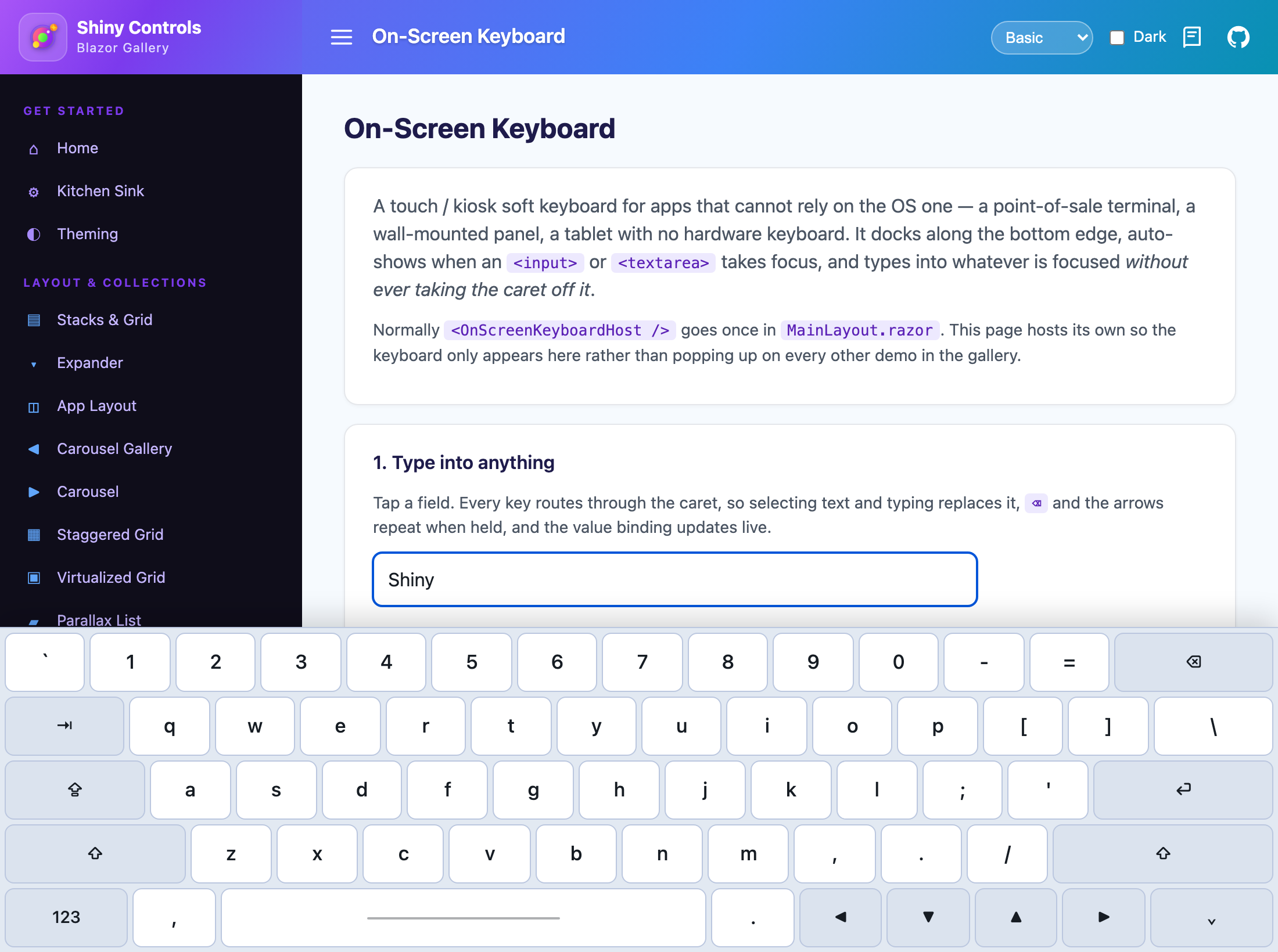 The QWERTY keyboard docked along the bottom edge with Shiny typed into the focused input