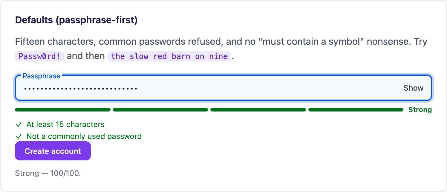 A long passphrase scoring Strong on Blazor