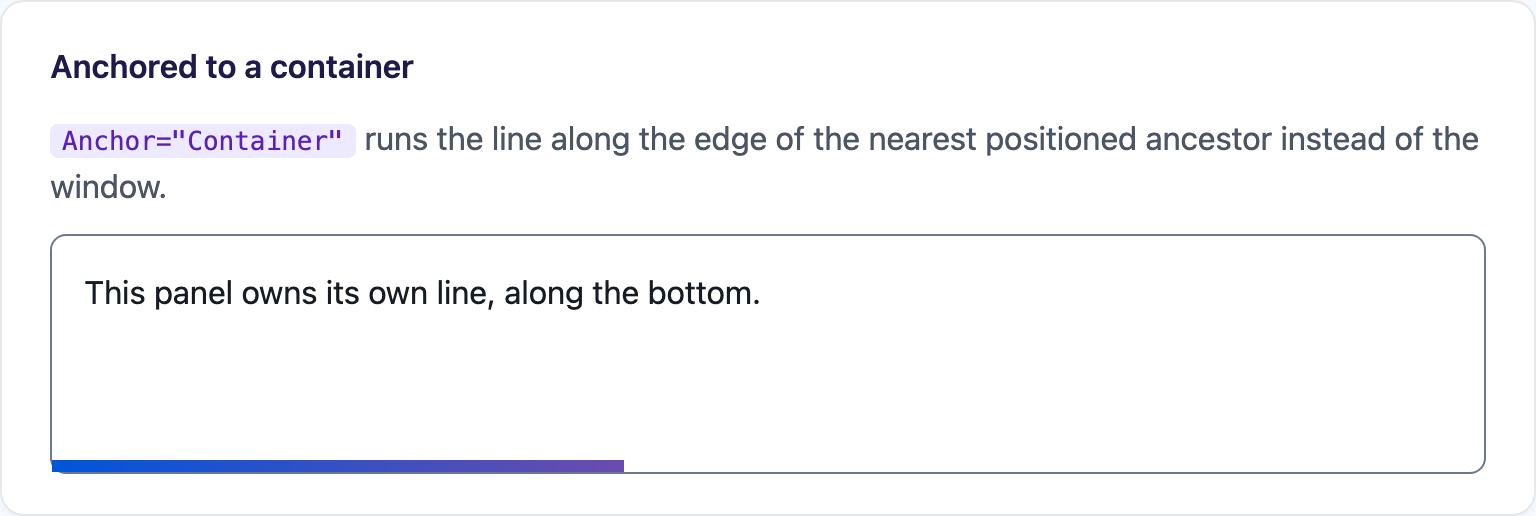 The line running along the edge of a panel instead of the window