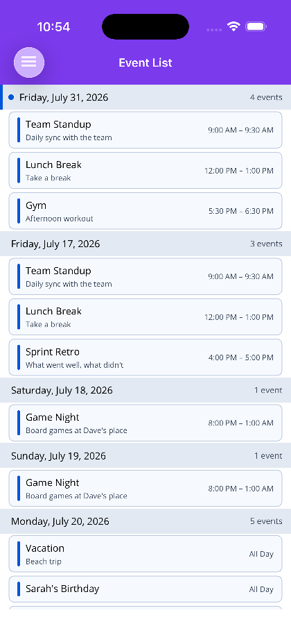 Event List View