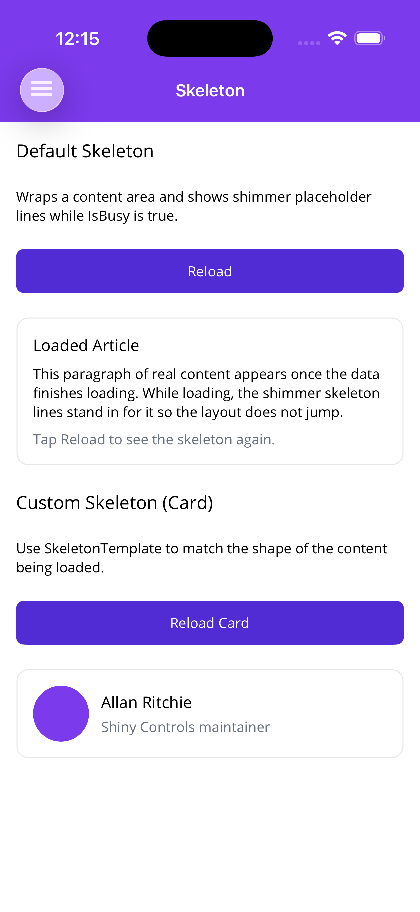 The same layout once the real content has loaded