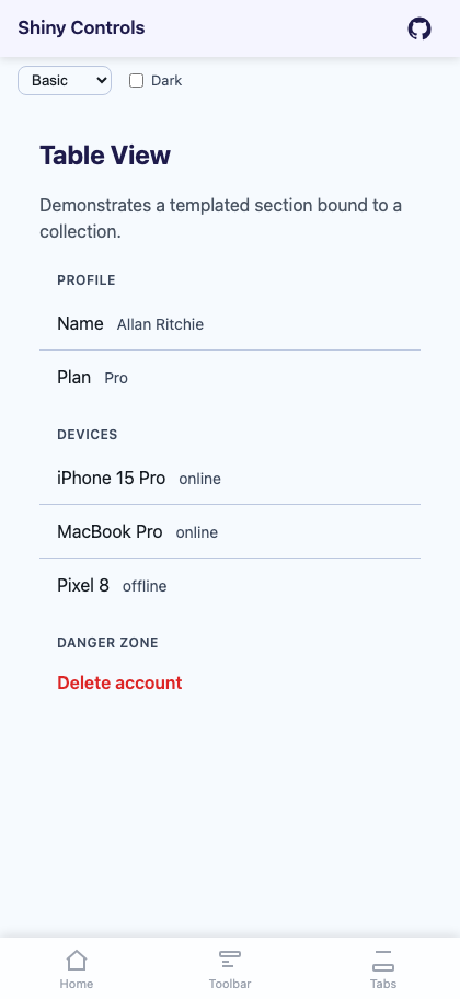 Sections, cells and accents on Blazor