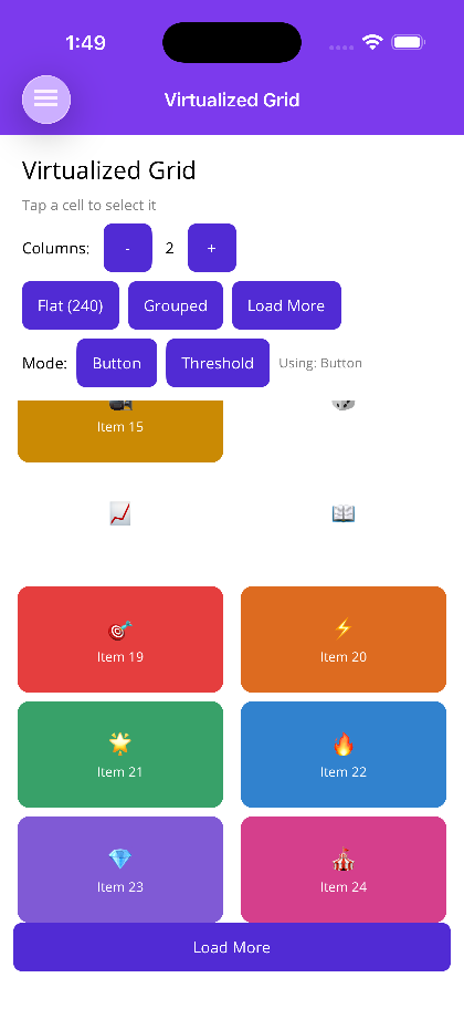 Load More button rendered at the end of the grid